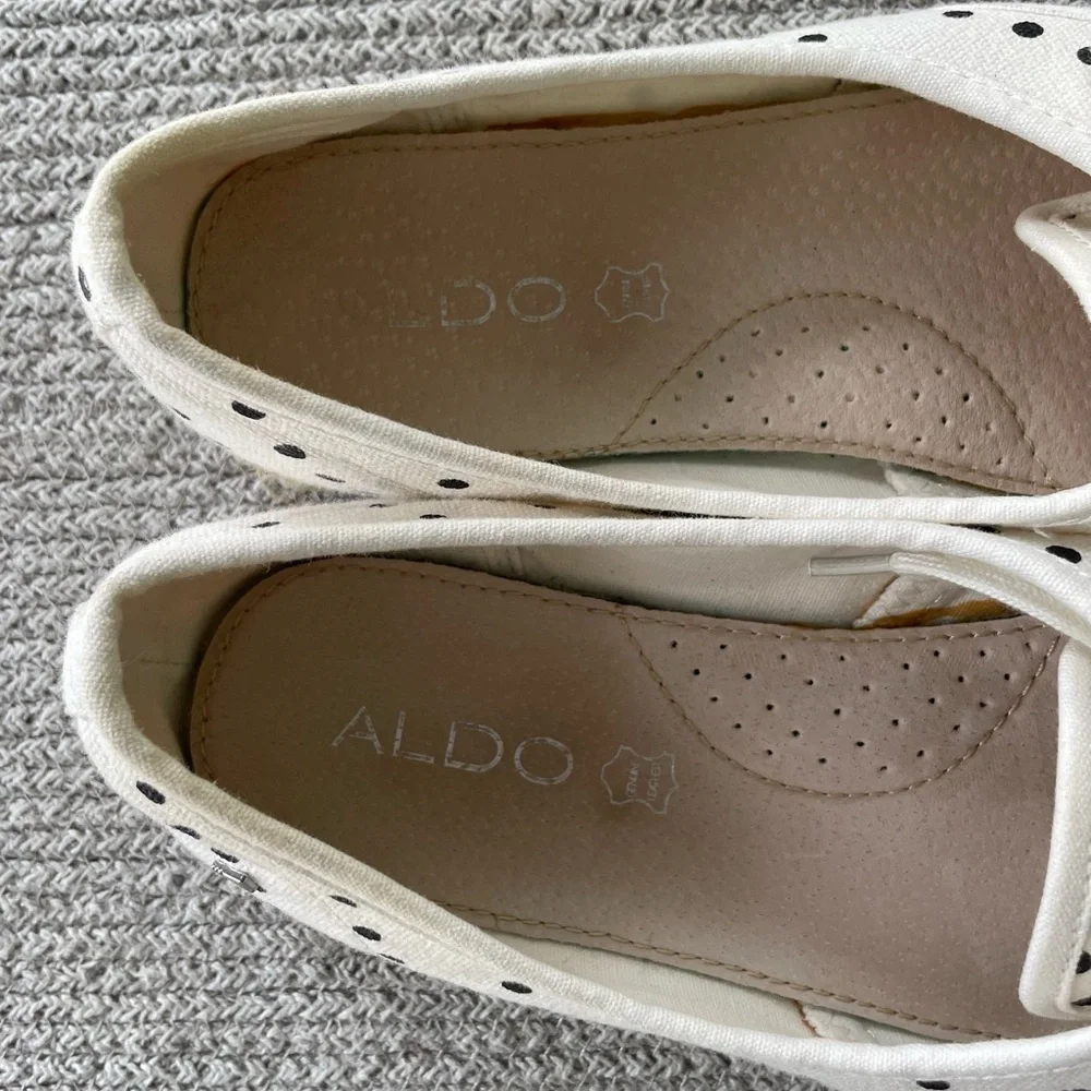 Aldo Ivory Black Polka Dot Tie Espadrilles Size 10